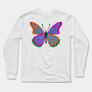 miss butterfly mariposa in mexican kawaii totonac patterns Long Sleeve T-Shirt